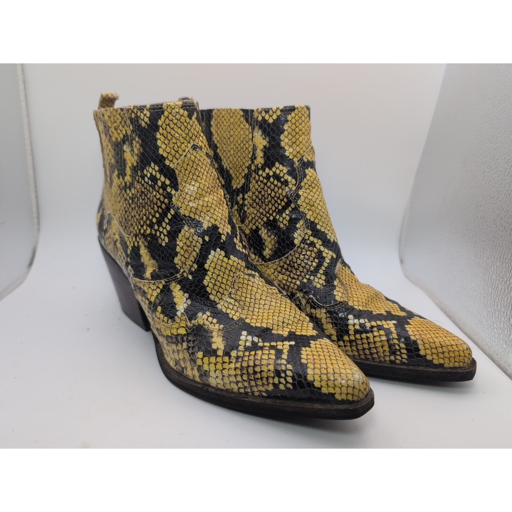 SAM EDELMAN Womens Yellow Snake Winona Pointed Toe Block Heel Leather Boot 7.5